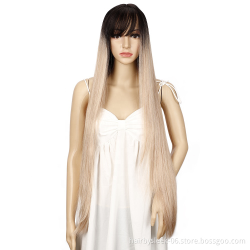 Rebecca Natural Hairline Super long mix ombre color heat resistant straight long synthetic hair lace front wigs for black women